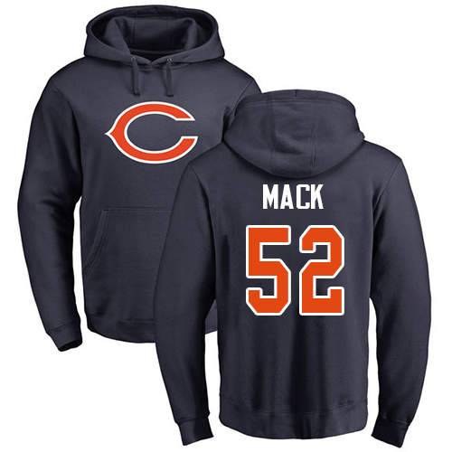 Chicago Bears Men Navy Blue Khalil Mack Name and Number Logo NFL Football #52 Pullover Hoodie Sweatshirts